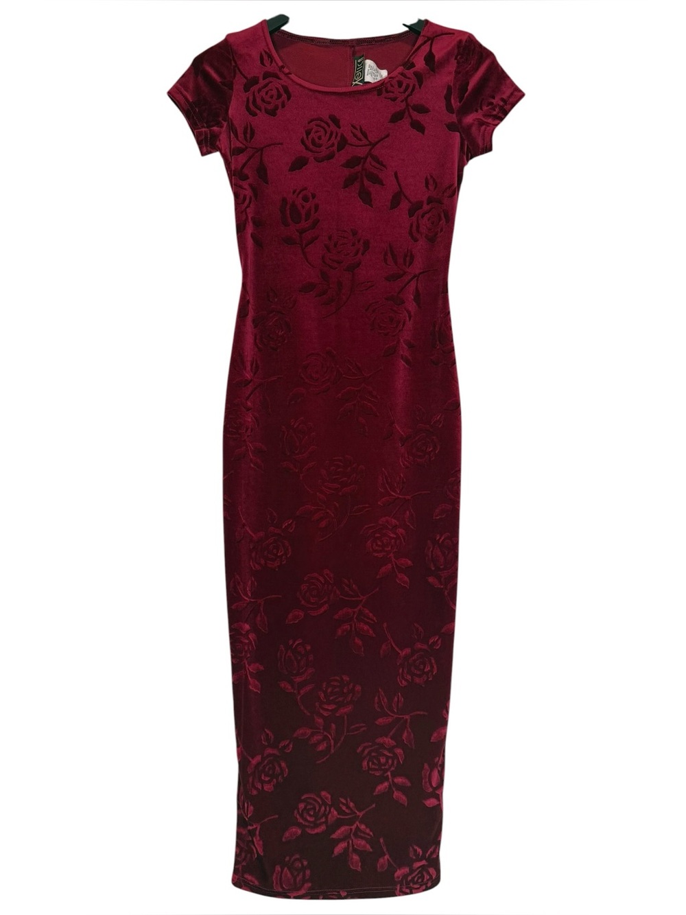 Exotica Size S Vintage 90s Y2K Red Floral Voided Velvet Midi Maxi Dress